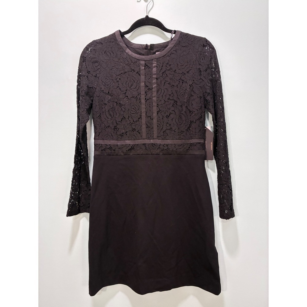 Highline Collective Womens Black Lace Long Sleeve Cocktail Mini Dress